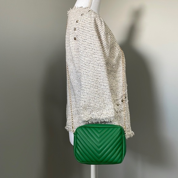 Handbags - DESIGNER STYLE CROSSBODY CHAIN BAG CHEVRON STITCH GREEN